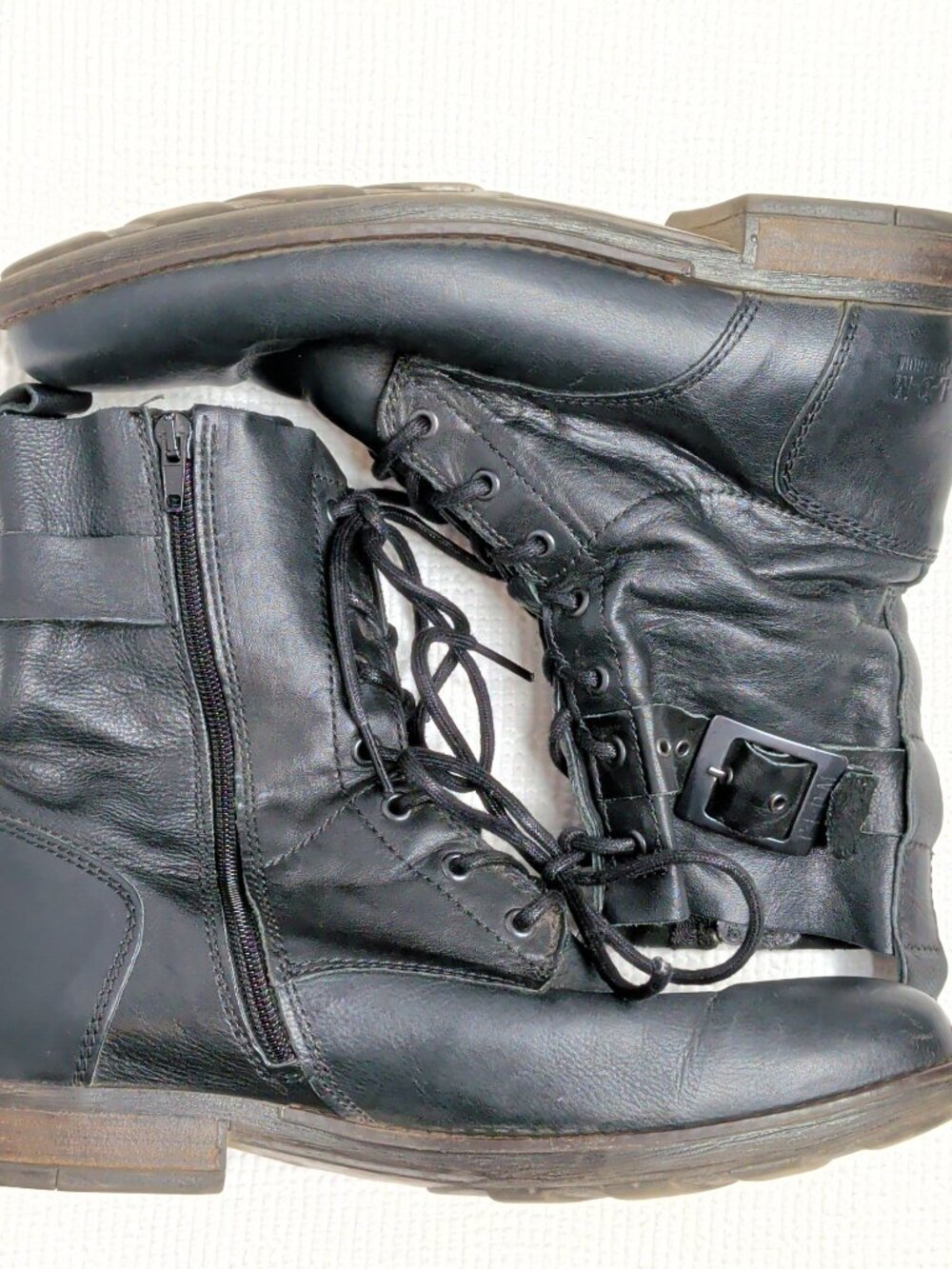 PALLADIUM Black Leather Combat Ankle Boots Size 40/8.5 Minitary Vintage Zip